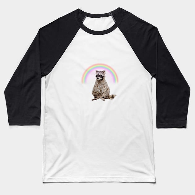 Rainbow Raccon Baseball T-Shirt by funhousejen